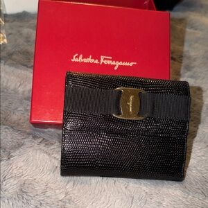 Preloved Salvatore Ferragamo Black Textured Wallet with Gold Accent comes box